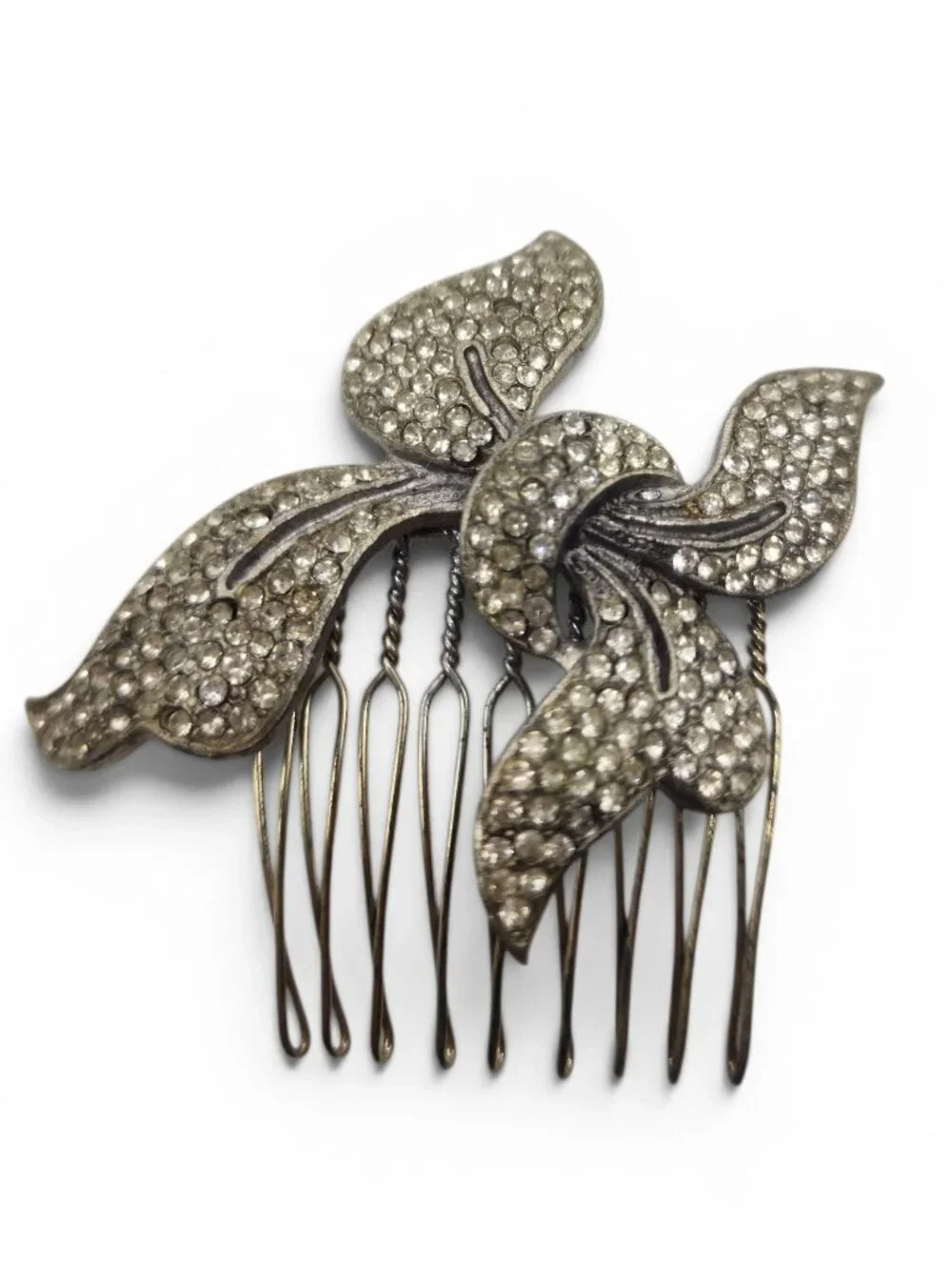 Vintage Rhinestone Bow Silver Bridal Special Occasion Hair Comb
